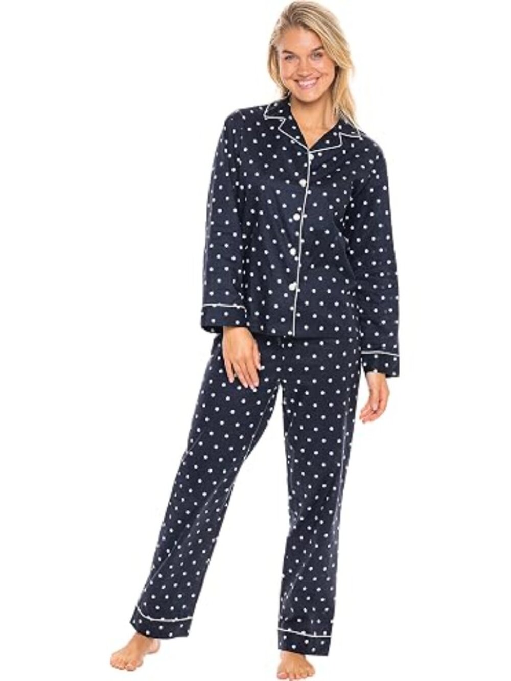 Alexander Del Rossa Black Polka Dot Pajama Set Top & Bottoms Size XL Cotton NWOT